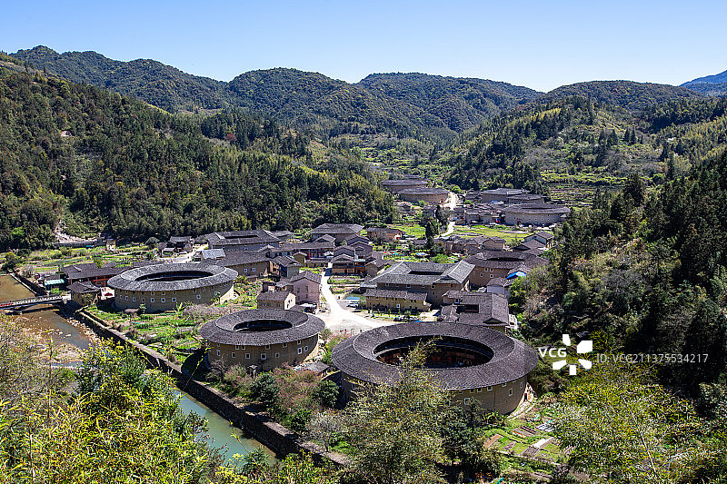 世界文化遗产、全国重点文物保护单位福建省漳州市南靖县书洋镇河坑土楼群图片素材