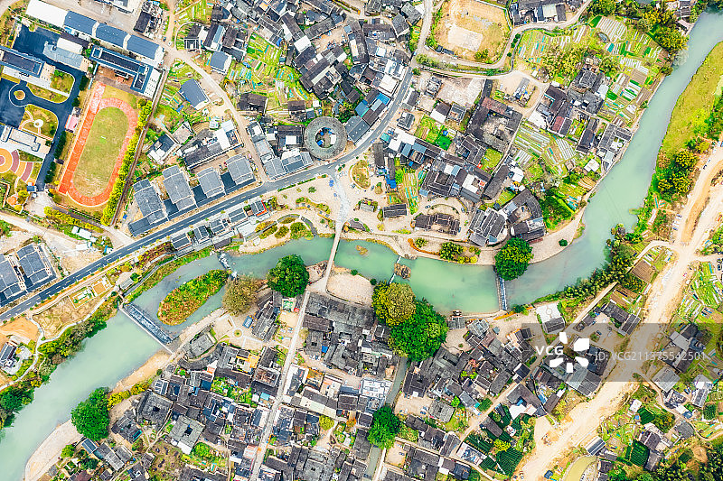 福建省漳州市南靖县云水谣古镇春季户外航拍正上方视角图片素材