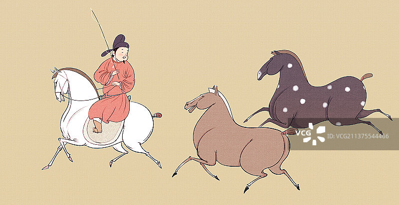 中国画牧马的古代唐朝人物图片素材