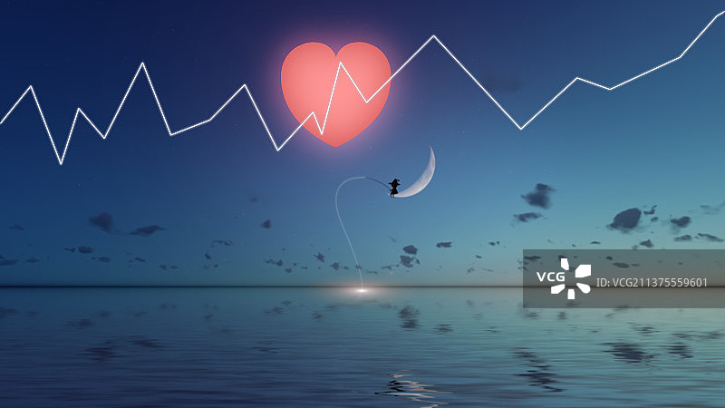 儿童在海上钓鱼为背景的心率图图片素材