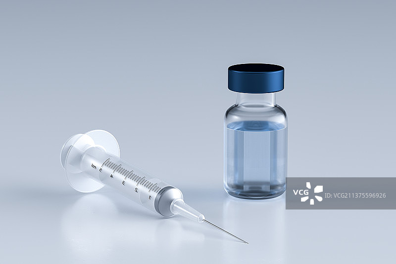 3D渲染抽象玻璃瓶装新冠病毒疫苗图片素材