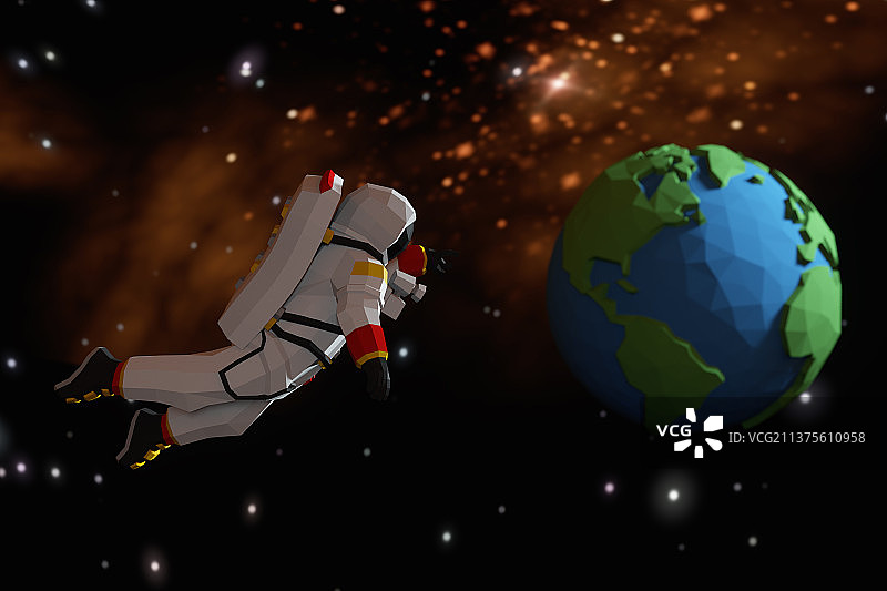 3D外太空的宇航员与地球图片素材