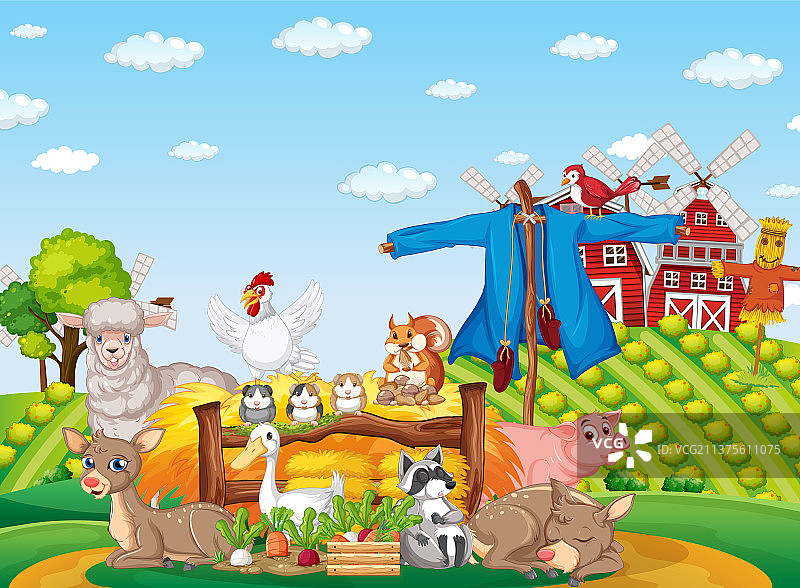 田野里的农场动物场景图片素材