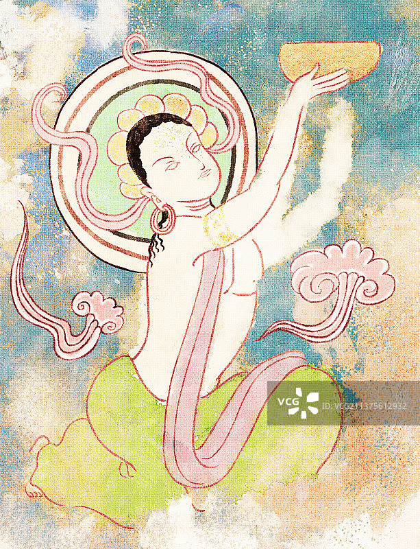 敦煌壁画手拖钵盂供奉的使者图片素材