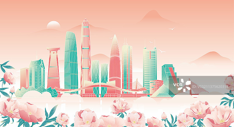 深圳城市地标建筑国潮风矢量海报图片素材