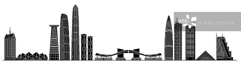 深圳城市地标建筑矢量黑色剪影图片素材