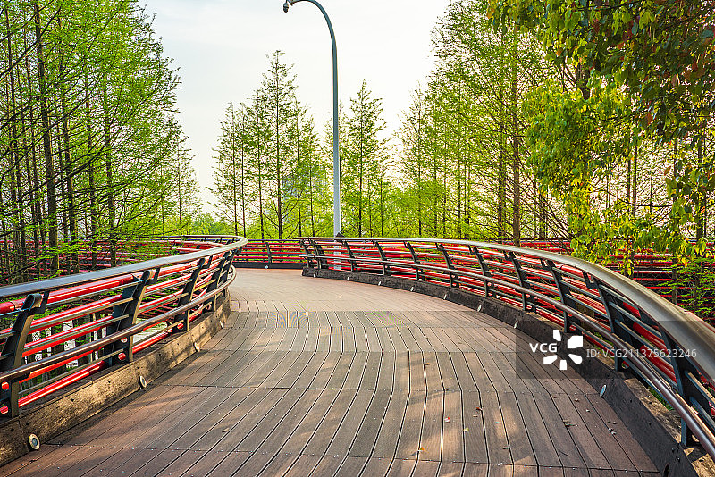 春季燕尾洲公园景观步行桥；人行步道；桥；图片素材