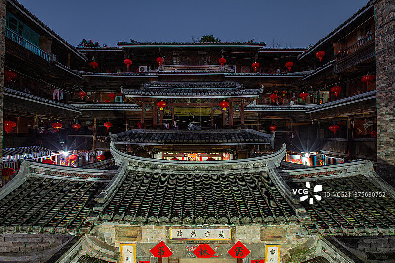 世界文化遗产、全国重点文物保护单位福建省漳州市南靖土楼群之福裕楼内部图片素材