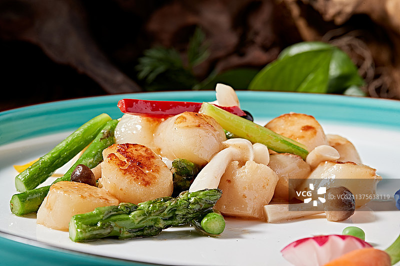 粤菜鲜芦笋烧澳带（贻贝）图片素材