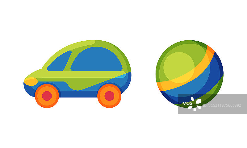 卡通婴儿玩具套装 玩具车和球图片素材