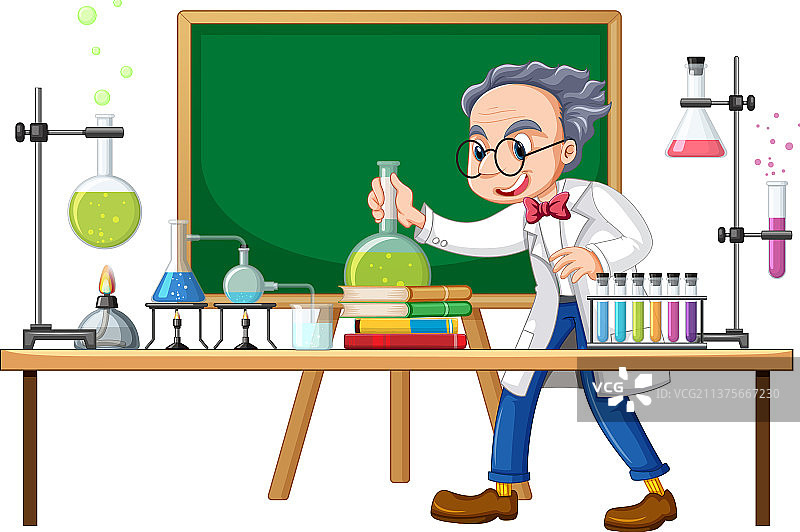 卡通科学家与科学实验室图片素材