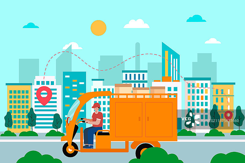 在城市送快递矢量插画图片素材