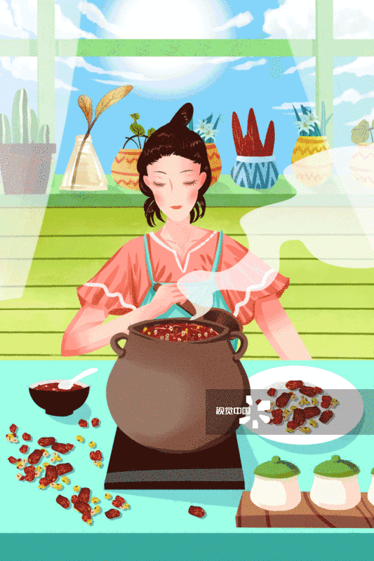 女性厨房煮腊八粥GIF动图图片素材