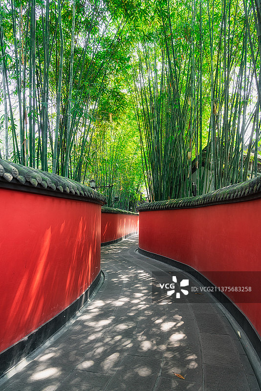 四川省成都市武侯祠博物馆的红墙和竹林图片素材