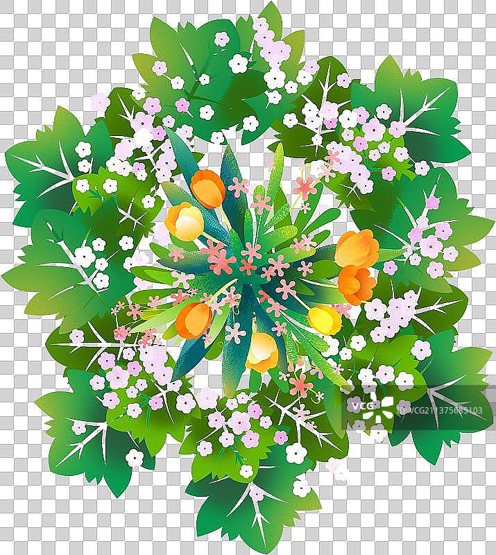 小碎花郁金香花环装饰插画图片素材