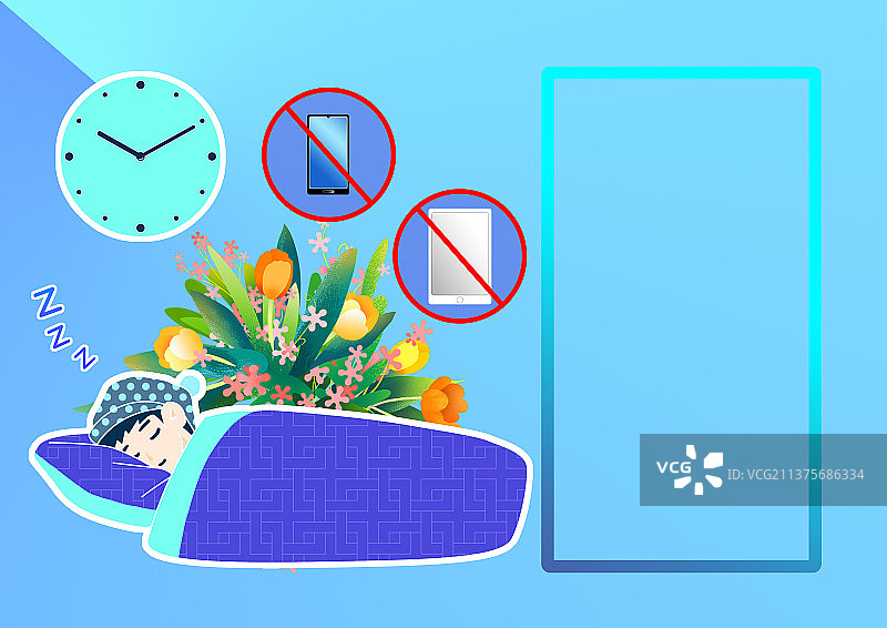 抗疫插画海报睡眠充足不熬夜花束背景图片素材