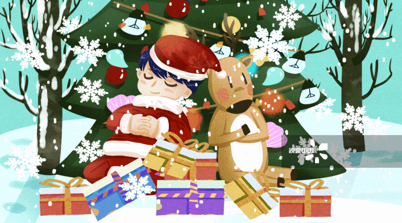 孩童麋鹿过圣诞节GIF动图图片素材