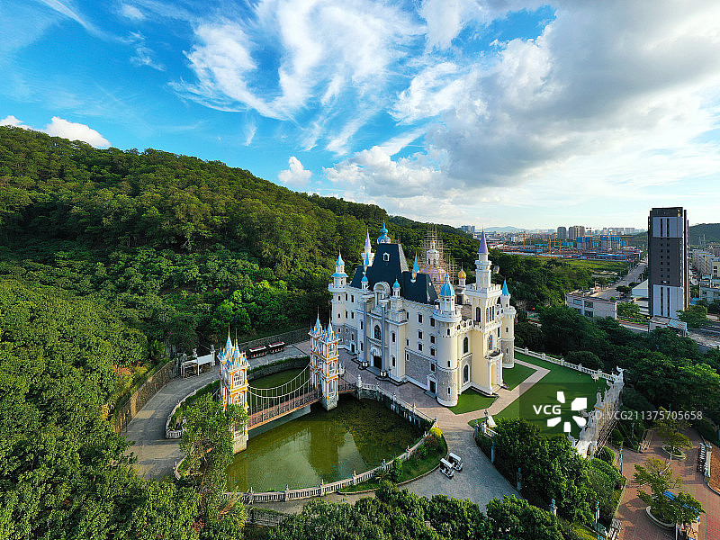 广东省东莞市凤岗镇龙凤山庄影视度假村航拍图片素材