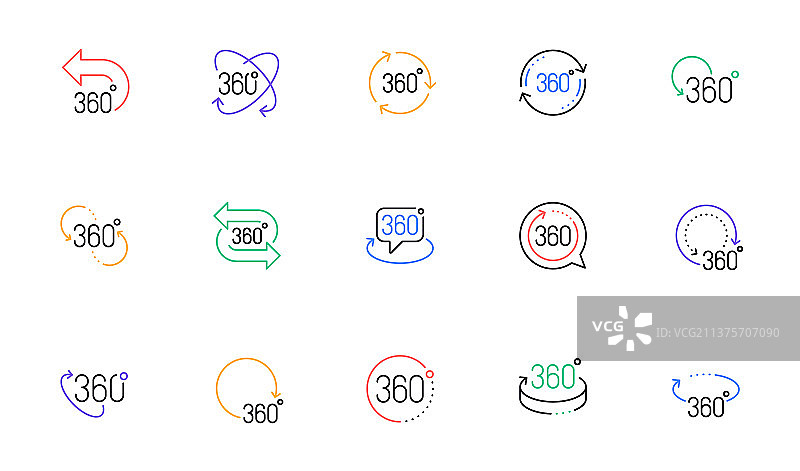 360度线条图标：旋转箭头VR全景图片素材