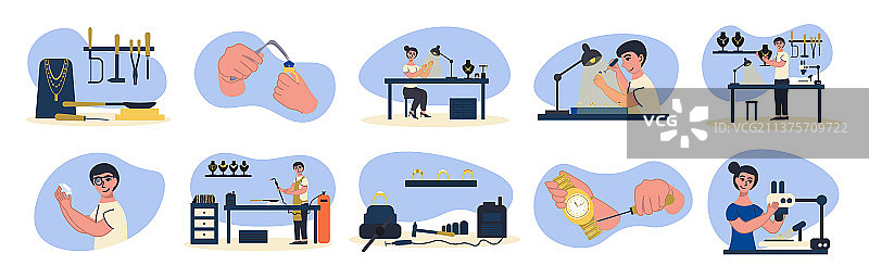 彩色扁平珠宝维修图标集图片素材