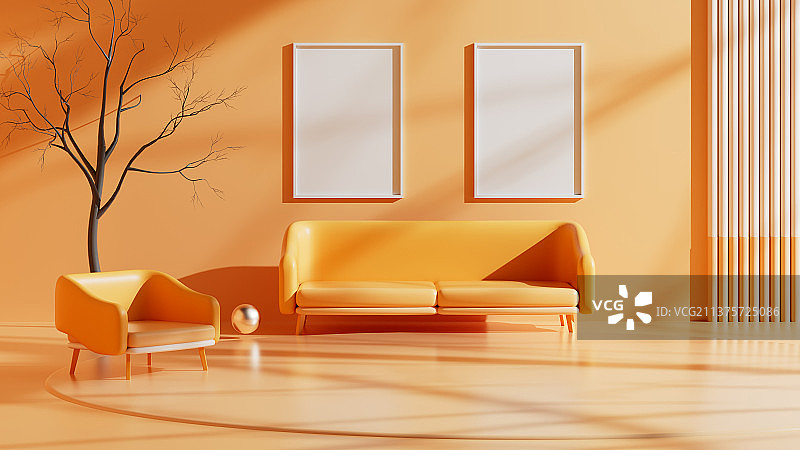 3D室内极简风格背景墙图片素材