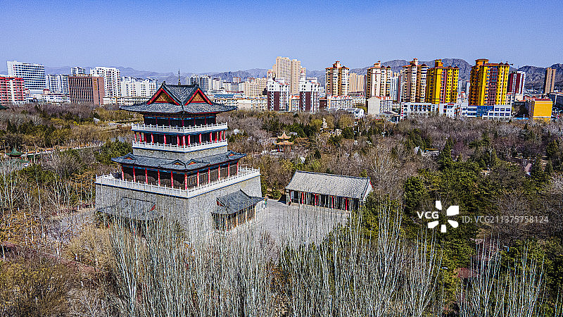 内蒙古乌海市人民公园建筑航拍图片素材