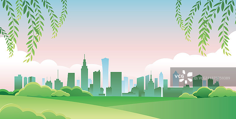 春天城市矢量剪影海报图片素材
