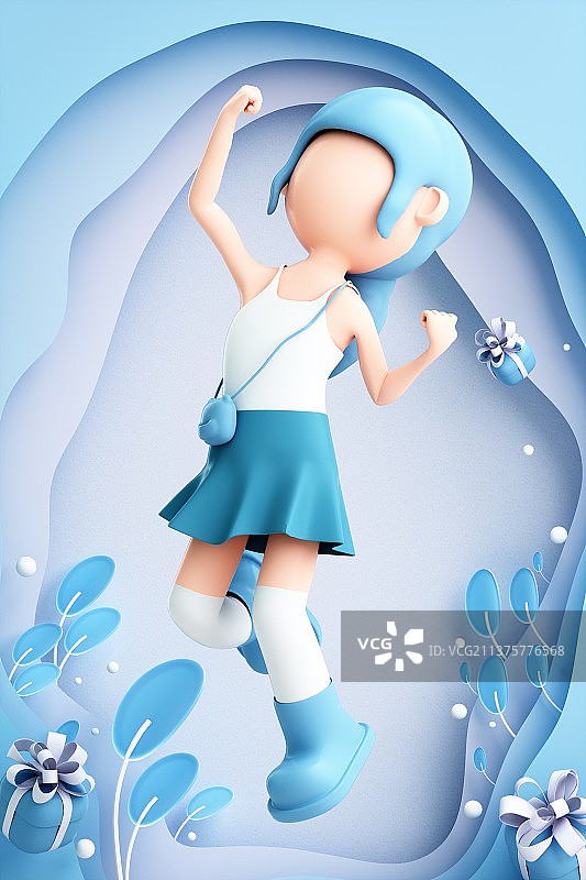 3D渲染的可爱卡通女孩图片素材