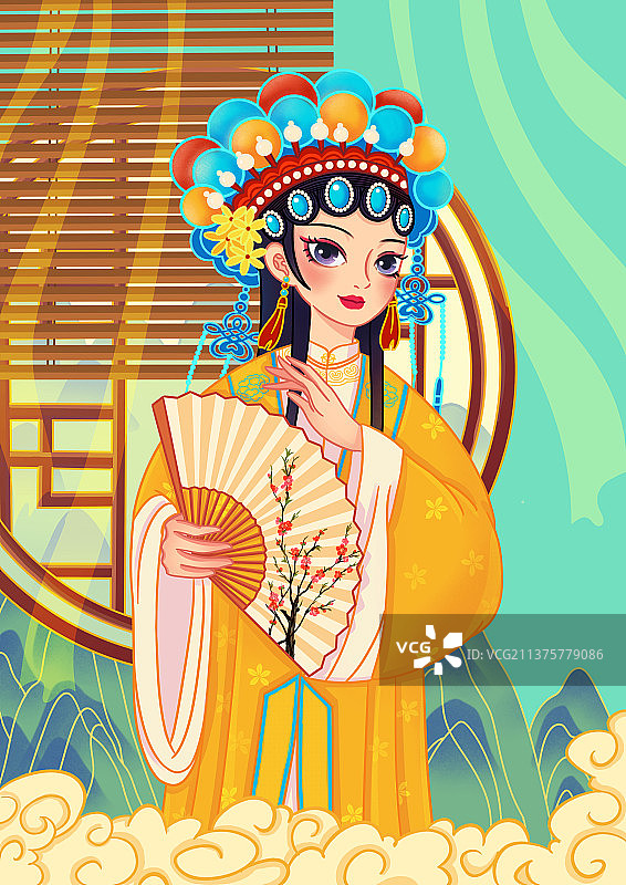 国潮戏曲拿着扇子的花旦人物图片素材