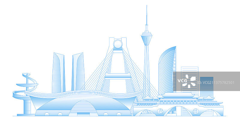 成都城市地标建筑群矢量插画图片素材