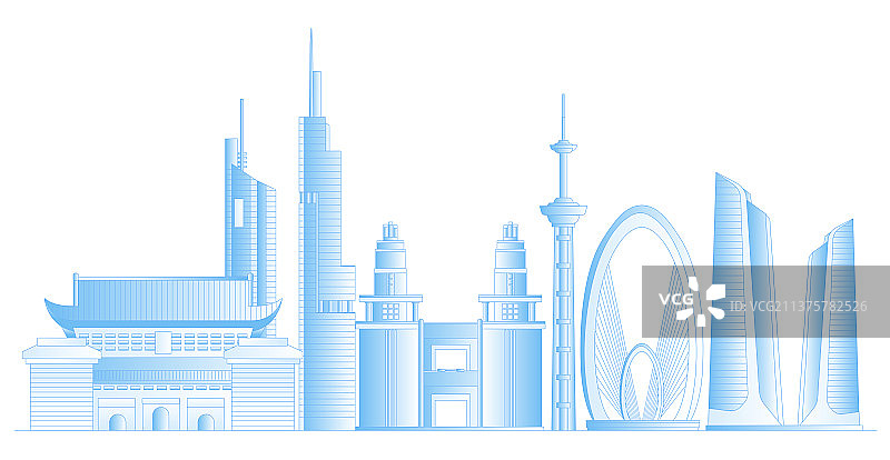 南京城市地标建筑群矢量插画图片素材