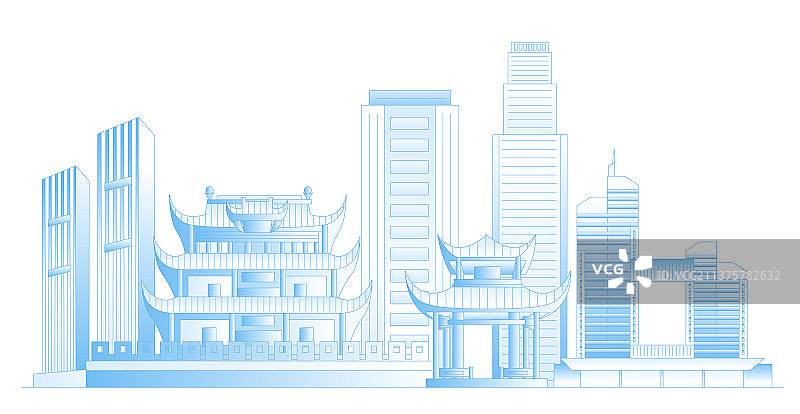 长沙城市地标建筑群矢量插画图片素材