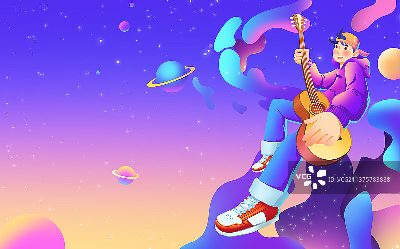弹吉他的人物插画图片素材