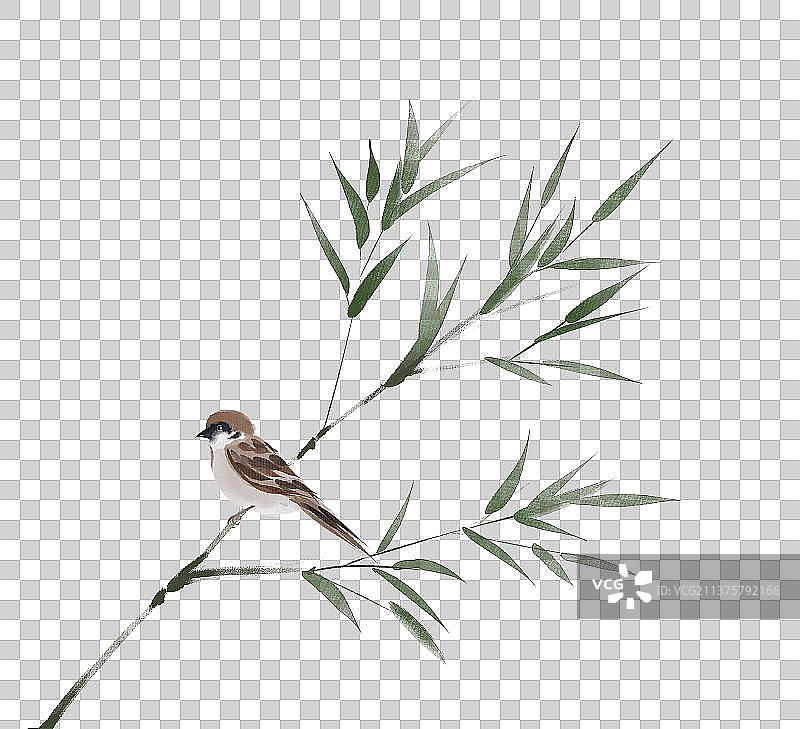 竹子麻雀中国风插画素材图片素材