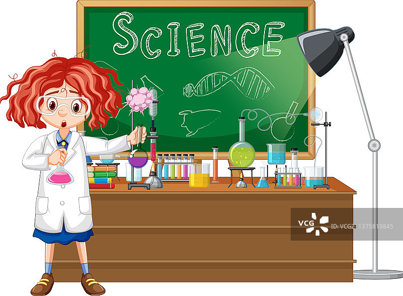 卡通科学家与科学实验室图片素材