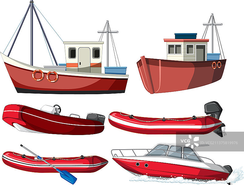 不同类型的船只（白色背景）图片素材