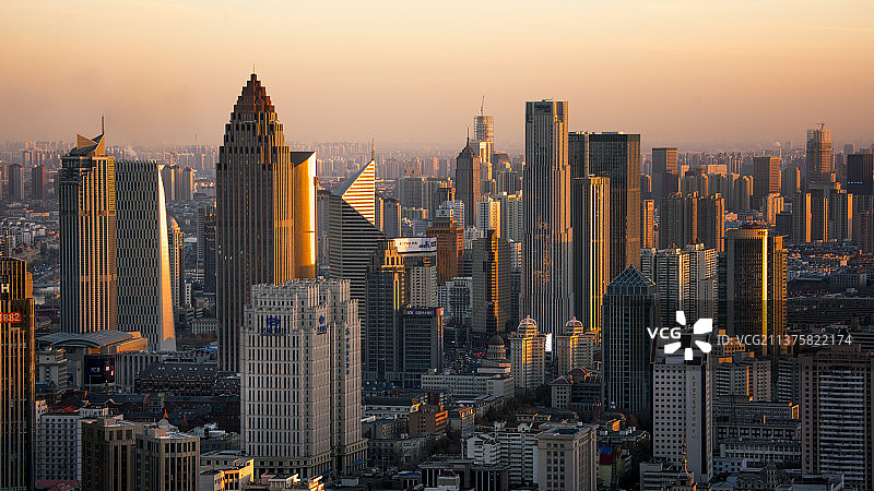天津城市风光建筑楼宇金融日落晚霞图片素材