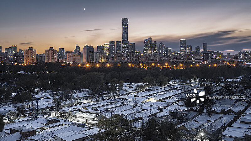 北京城市风光日落晚霞下雪建筑图片素材