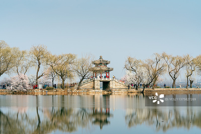 春天北京颐和园西堤桃花盛开图片素材