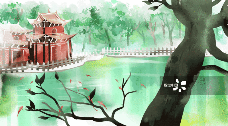 中国风夏天园林湖泊GIF动图图片素材