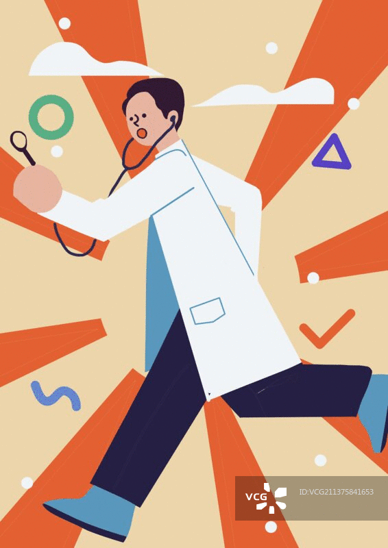 职业男性医生看病跑步前进冲放射线图片素材