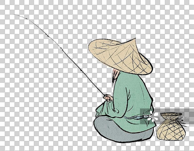 钓鱼的古代渔夫背影垂钓图图片素材