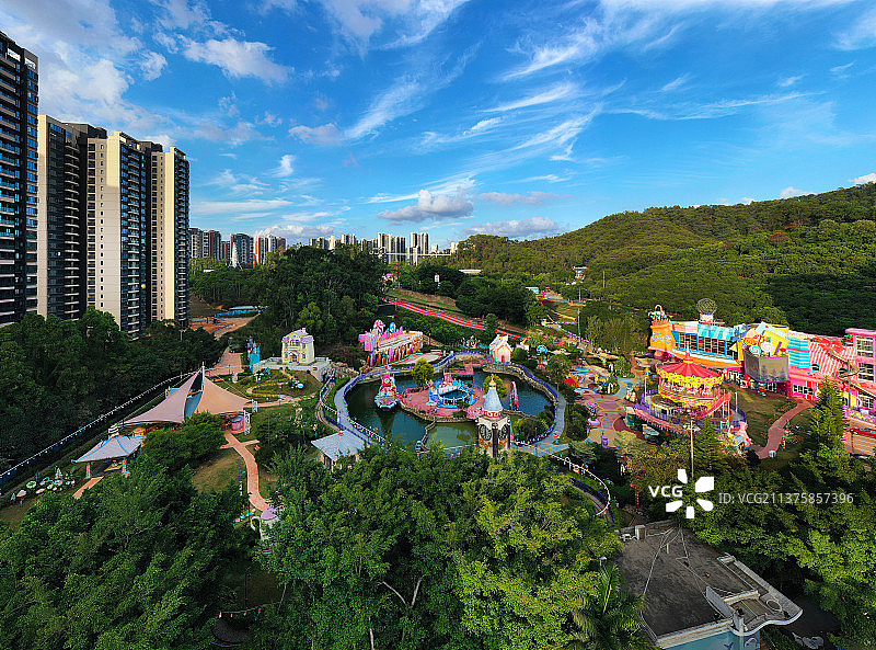 广东省东莞市凤岗镇龙凤山庄影视度假村航拍图片素材