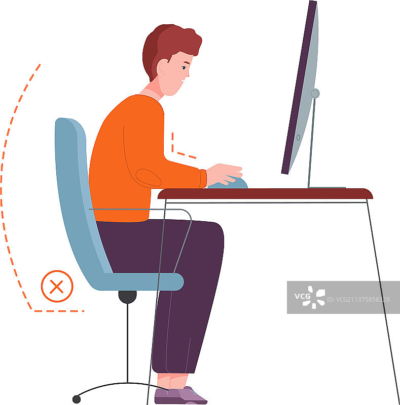 电脑桌前工作姿势不当导致背痛图片素材