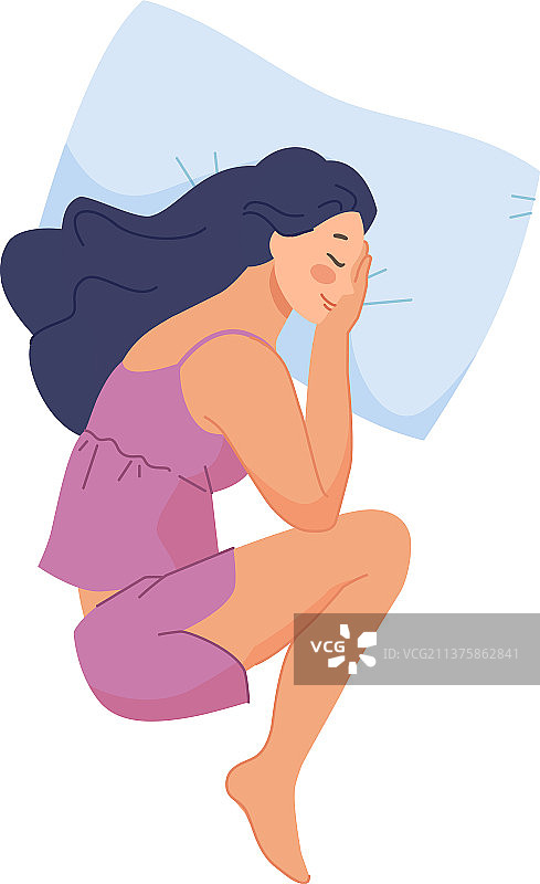 蜷缩姿势睡眠的女人，安全舒适图片素材