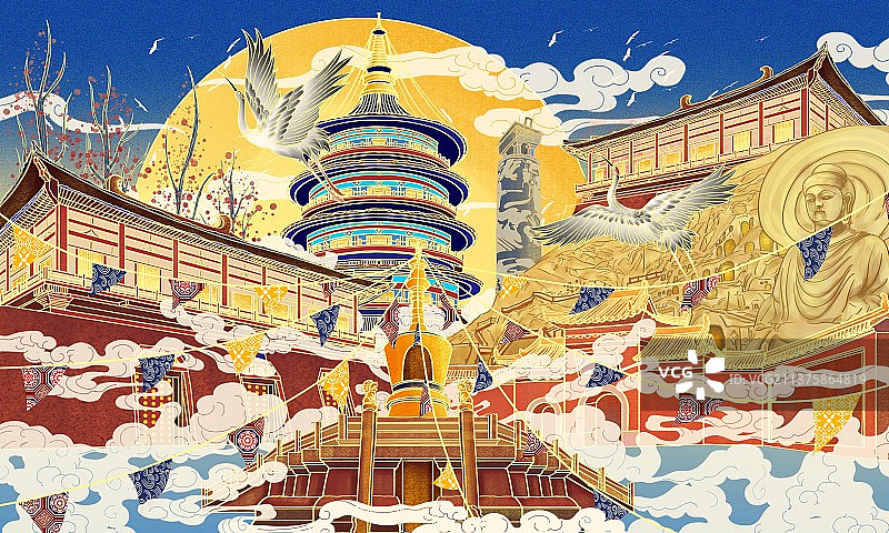 网红城市地标建筑插画古都洛阳图片素材