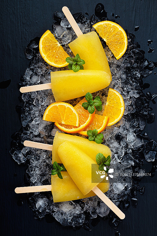 橙子冰棍和橙子切片图片素材