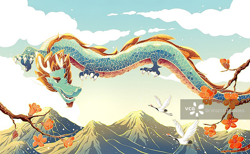 中国传统青龙国潮插画图片素材