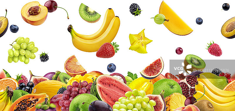 水果和浆果，由食物原料制成的无缝图案图片素材