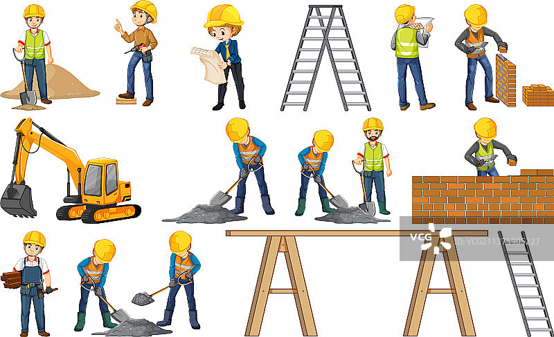 建筑工人工作场景图片素材